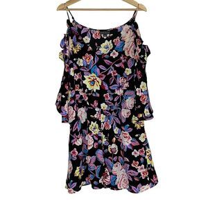 Bold Elements Cold Shoulder Large Floral Print Ruffle Tank Romper